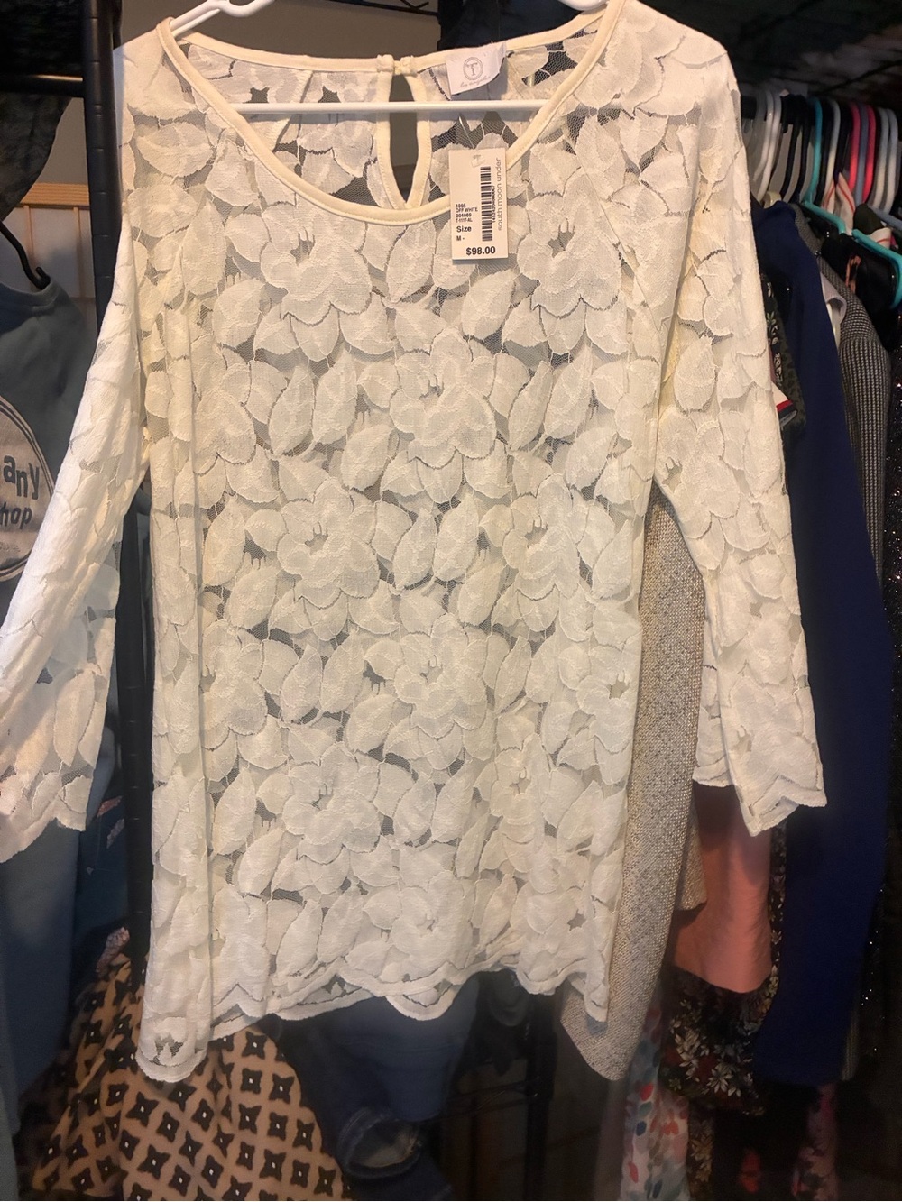 South Moon Under Ivory Floral Lace Long Sleeve Tunic